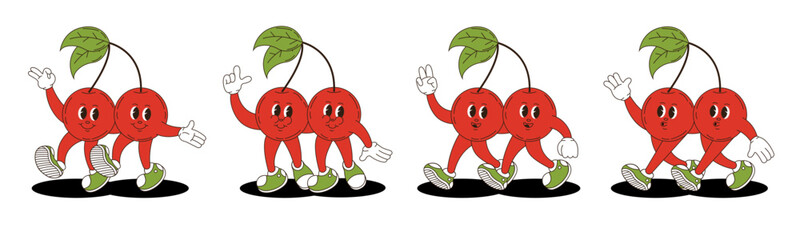 Cherry in retro groovy style. Groovy retro characters of cherry.