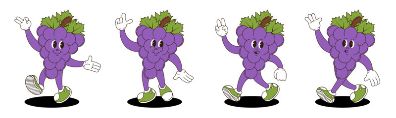 Grape in retro groovy style. Groovy retro characters of grape.