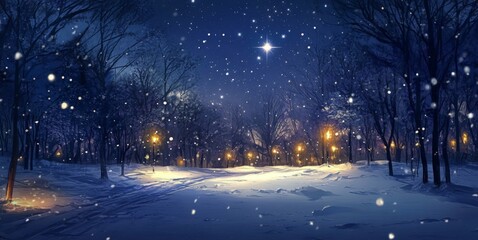 Glittering Starry Night on Snow: anime-style Enchanted Winter Wonderland for Seasonal Marketing, Game Design, and Festive Celebrations,Anime-Style,illustration,Picture BooksFor Poster,Novel,UI,WEB,Gam