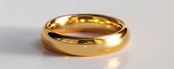 Shiny gold ring on white background, 4K hyperrealistic photo