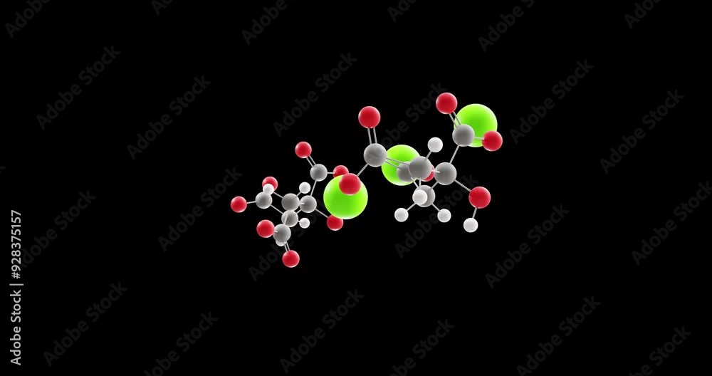 Sticker calcium citrate molecule, rotating 3d model of e333, looped video on a black background