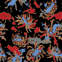 Abstract floral blooming design. Floral seamless pattern. Abstract art with grunge textured flowers and plants in watercolor style.