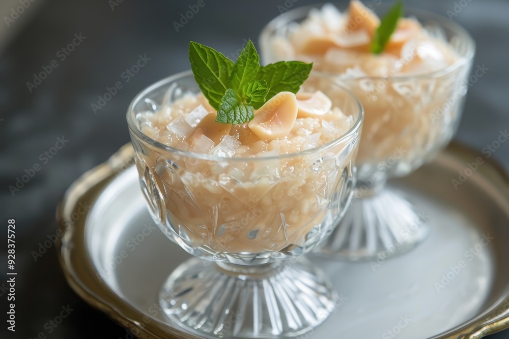 Sticker dessert made with sago coconut milk and water chestnuts