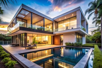 Fototapeta premium sleek and modern architectural marvel with clean lines, reflections, and minimalist composition, highlighting simplicity and sophistication in a urban jungle