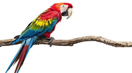 Fototapeta premium Colorful parrot on a branch on a white background,