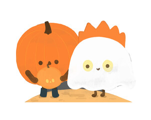 cute Halloween pumpkin and ghost 