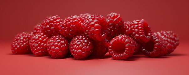 Plump raspberries with a glossy finish, 4K hyperrealistic photo