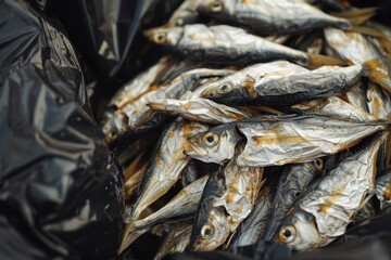 Obraz premium Dried fish on black plastic