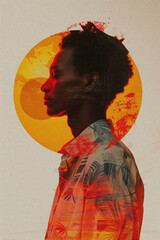 Vertical Trendy Retro Halftone Collage Art Print with Black Man