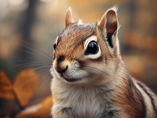 Obraz premium Detailed view of a Chipmunk, Tamias striatus, in a woodland setting