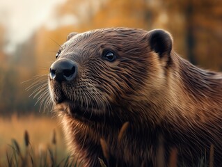 Beaver, Wild Rodent, Castor Canadensis in Wetland Habitat