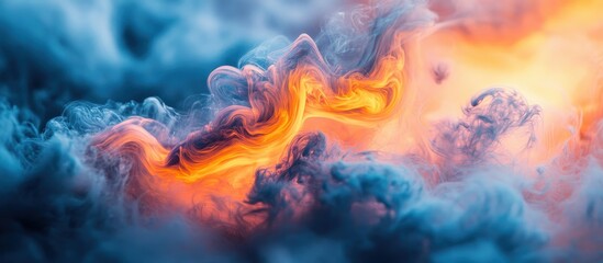 Fototapeta premium Abstract Colorful Smoke and Fire Swirls in a Dreamlike Atmosphere with Vivid Orange and Blue Hues
