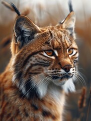 Fototapeta premium Wildlife Black footed Cat, Felis nigripes, close up with detailed fur in an open field