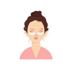Vector  illustration of girl's face with patches on here eyes. Cosmetology beauty concept.