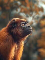 Fototapeta premium Close Up Portrait of a Howler Monkey in Lush Forest Habitat