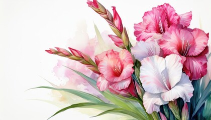 A beautiful arrangement of pink and white gladiolus flowers, showcasing vibrant colors and delicate petals for a fresh floral aesthetic.