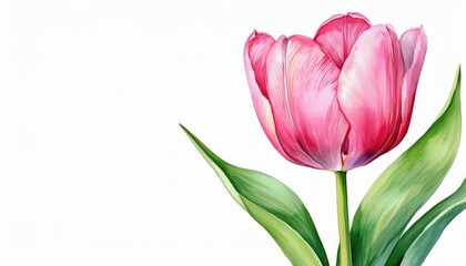 Obraz premium A beautiful pink tulip with vibrant petals and green leaves, symbolizing spring and renewal.