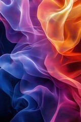 Obraz premium Abstract Colorful Smoke-Like Fabric Waves in Vibrant Gradient Hues of Orange, Purple, and Blue