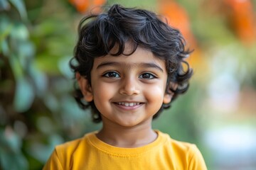 Portrait of Indian happy and cute little boy looking at camera, Generative AI