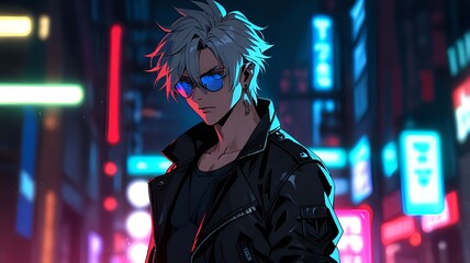 Stand on street and wear a glasses