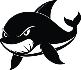 Angry Whale Silhouette - Bold Black and White Marine Design.