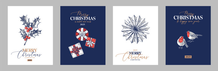 Christmas greeting cards hand drawn