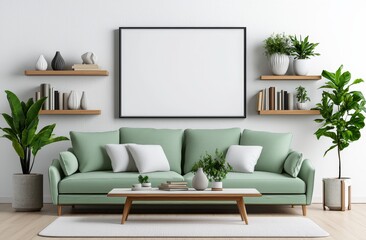 Living room interior with sofa and plant decorative