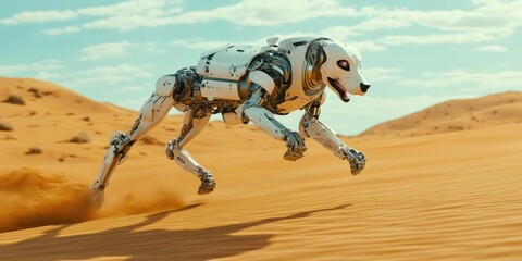 Fototapeta premium Robot dog running in desert