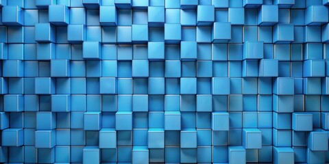 Abstract Blue Cube Wall, 3D, Geometric, Pattern, Background