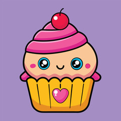 Cute Cup Cake Cartoon Icon Illustration.

