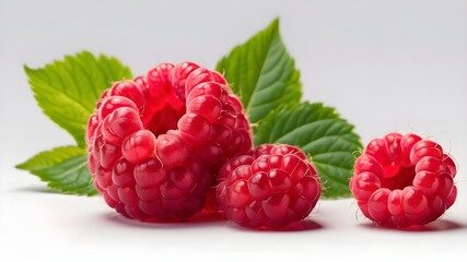 Ripe red raspberry on a transparent PNG background with a leaf isolation