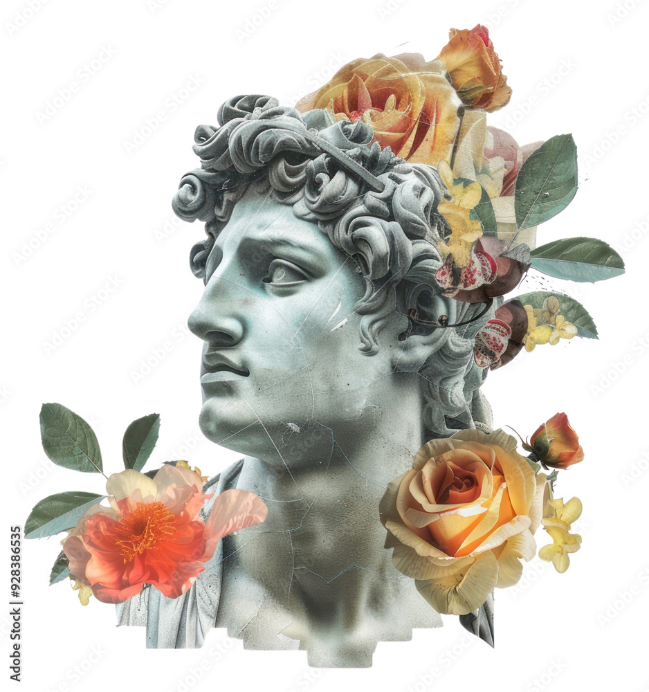 Sticker png classical statue with floral elements