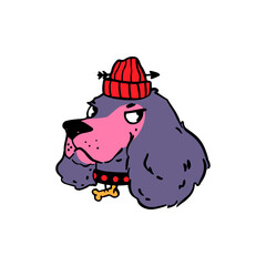 Cute spaniel dog in a hat. Trendy vector illustration.