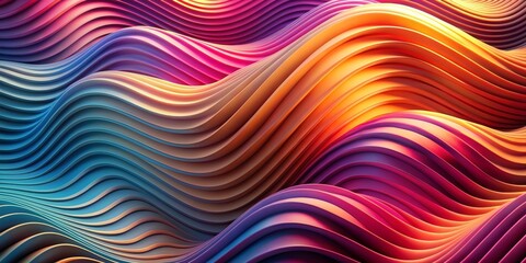 Obraz premium Abstract Wavy Lines in a Gradient of Blue, Orange, and Pink, 3D Render, 3D illustration, colorful, background