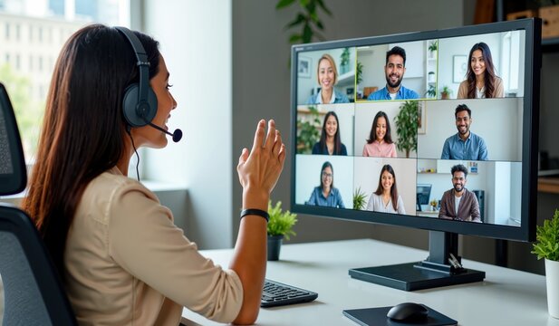 Professional Indian Female Conducting a Remote Team Video Conference