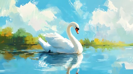 Fototapeta premium White swan on the lake