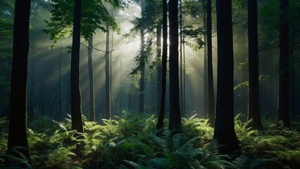 Obraz premium A Beautiful Forest Bathed in Realistic Light
