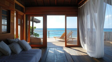 A mosquito net door in a beach house, letting in ocean breezes without insect