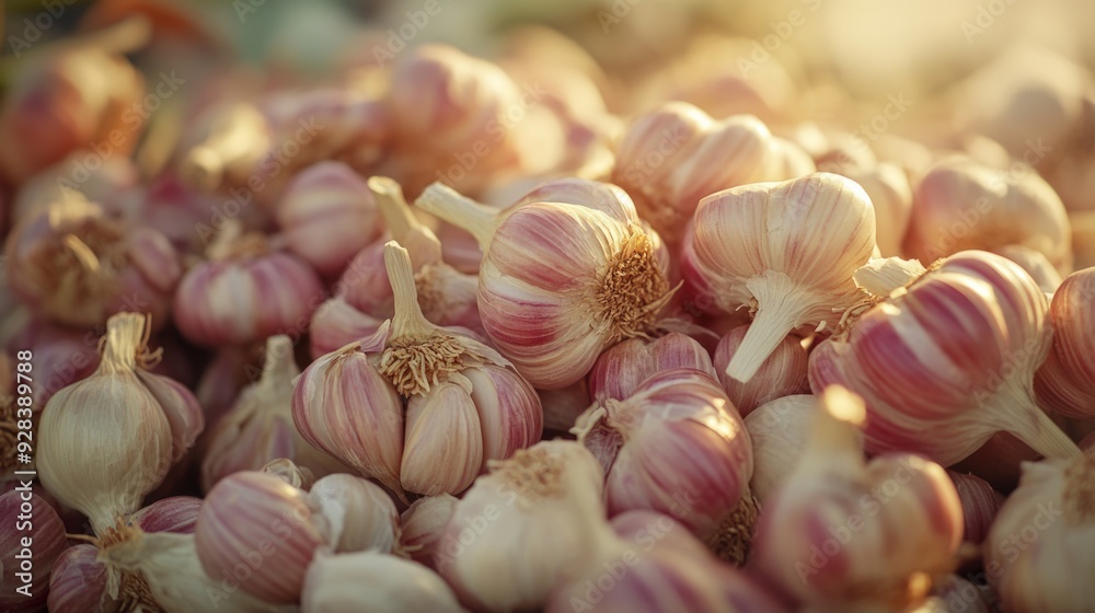 Sticker garlic bulbs on table