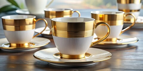 Elegant luxury tazas sleek modern minimalist metallic accents rich gold