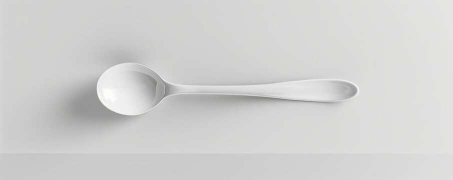 White plastic spoon on white background, 4K hyperrealistic photo
