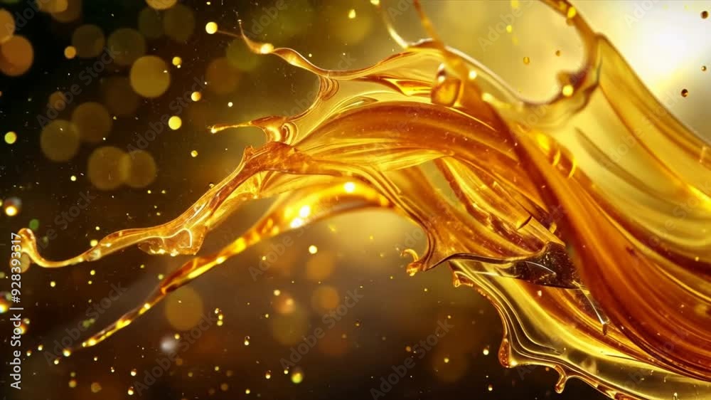 Aufkleber a splash of golden liquid with a lot of sparkles in the background