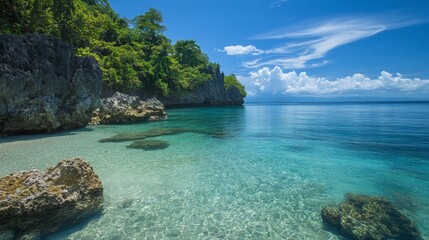 Fototapeta premium Imagine swimming in a serene bay, the calm waters perfect for a relaxing swim.