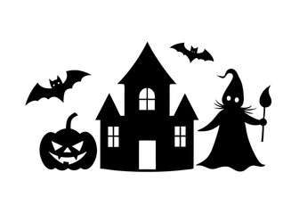 Halloween background with pumpkin and bats  silhouette vector illustration 