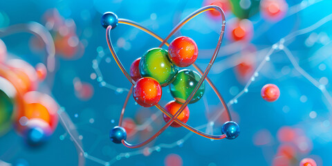 Close-Up of Atom Model with Electrons and Protons in a Scientific Illustration - Physics and Quantum Mechanics Visualized in Detail