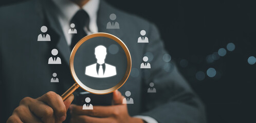 Human resource management (HR) concept. recruitment, leadership and teambuilding. Search and select candidates for jobs. Process of recruiting people to work for the organization