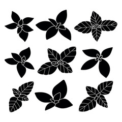 Mint leaves silhouette stencil templates vector objects