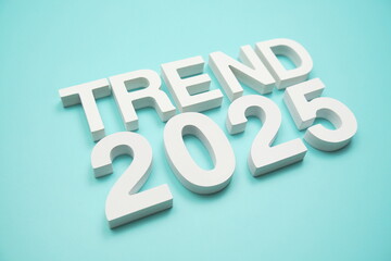 Trend 2025 alphabet letters on blue background