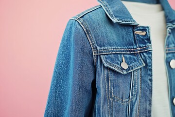 Blue jeans denim jacket on white background.