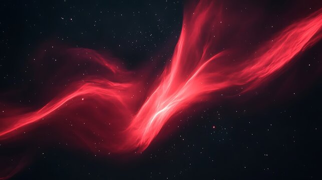 Black background, with a vibrant red aurora swirling across it
